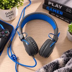 JLab Studio Wired On-Ear Headphones Gray Blue Braided Cord Adjustable